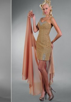 Вечернее платье 13-014-A35836. С прямой юбкой, короткое со шлейфом.