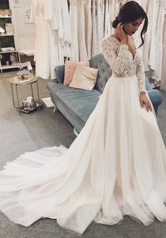 Свадебное платье Дэлана-O40846. А-силуэт, длинное со шлейфом.