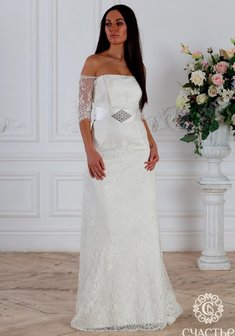 Свадебное платье 16-26-С65035. С прямой юбкой, длинное со шлейфом.