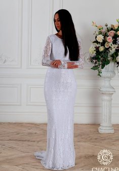 Свадебное платье Виктория-С65045. С прямой юбкой, длинное со шлейфом.