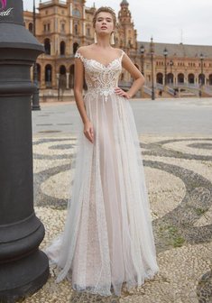 Свадебное платье Венеция-М67859. А-силуэт, длинное со шлейфом.