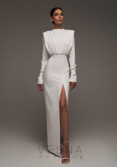 Свадебное платье Джина-V69799. С прямой юбкой, длинное без шлейфа.