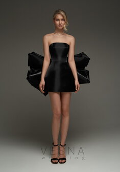 Вечернее платье Жаклин нуар-V69850. С прямой юбкой, короткое без шлейфа.