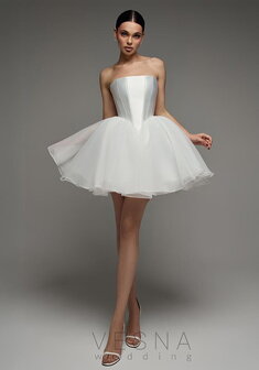 Свадебное платье Элиф Мини Вайт-V70034. С пышной юбкой, короткое без шлейфа.