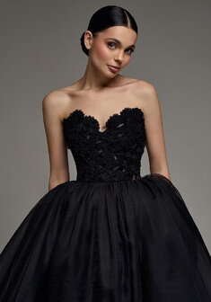 Вечернее платье Прим Миди Дарк-V70036. С пышной юбкой, длинное без шлейфа.