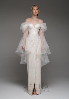 Свадебное платье Джессика Клауд с Рукавами-V70262. А-силуэт, длинное без шлейфа.