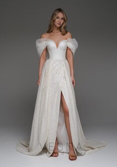 Свадебное платье Джессика Клауд + Шлейф-V70265. А-силуэт, длинное со шлейфом.