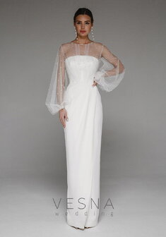 Свадебное платье Вейсил-V70318. С прямой юбкой, длинное без шлейфа.