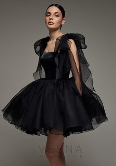 Вечернее платье Ника Вуаль Блэк-V70336. С пышной юбкой, короткое без шлейфа.