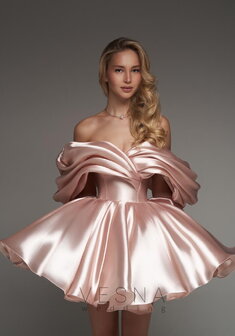 Вечернее платье Рафаэлла Пинк-V70345. С пышной юбкой, короткое без шлейфа.