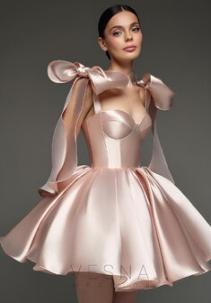 Вечернее платье Принцесс Силк Пинк-V70347. С пышной юбкой, короткое без шлейфа.