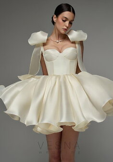 Вечернее платье Принцесс Крем-V70350. С пышной юбкой, короткое без шлейфа.