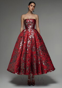 Вечернее платье Грейс Шанхай Рэд-V70353. С пышной юбкой, длинное без шлейфа.