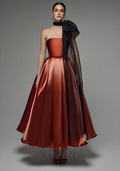 Вечернее платье Грейс Терракот + Шарф-V70354. А-силуэт, длинное без шлейфа.