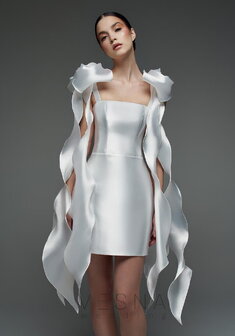 Вечернее платье Вероник Вайт-V70356. С прямой юбкой, короткое без шлейфа.