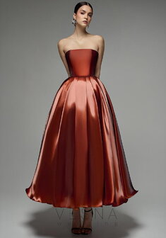 Вечернее платье Грейс Терракот-V70360. А-силуэт, длинное без шлейфа.