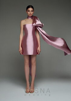 Вечернее платье Вероник Пион + Шарф-V70371. С прямой юбкой, короткое без шлейфа.