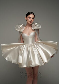 Вечернее платье Принцесс Сильвер Перл-V70372. С пышной юбкой, короткое без шлейфа.