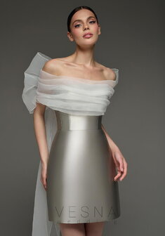 Вечернее платье Вероник Грей + Хомут-V70376. С прямой юбкой, короткое без шлейфа.