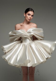 Вечернее платье Рафаэлла Сильвер Перл-V70377. С пышной юбкой, короткое без шлейфа.