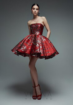 Вечернее платье Ника Шанхай Рэд-V70383. С пышной юбкой, короткое без шлейфа.