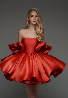 Вечернее платье Ника Руж-V70388. С пышной юбкой, короткое без шлейфа.