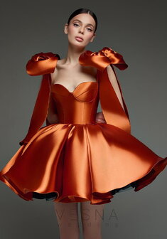 Вечернее платье Принцесс Шафран-V70404. С пышной юбкой, короткое без шлейфа.