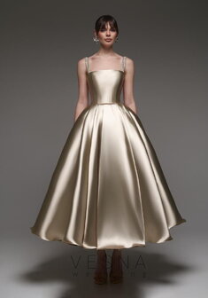 Вечернее платье Теона Миди Мокко-V70412. С пышной юбкой, длинное без шлейфа.