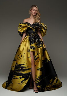 Вечернее платье Зендая-V70434. С прямой юбкой, короткое со шлейфом.