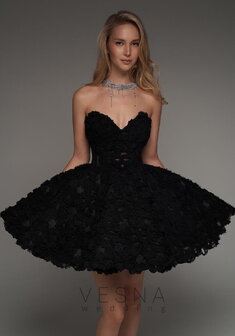 Вечернее платье Прим Дарк-V70447. С пышной юбкой, короткое без шлейфа.