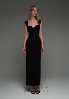 Вечернее платье Джейдис Блэк-V70458. С прямой юбкой, длинное без шлейфа.