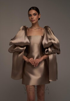 Вечернее платье Полли Мокко-V70466. С прямой юбкой, короткое без шлейфа.