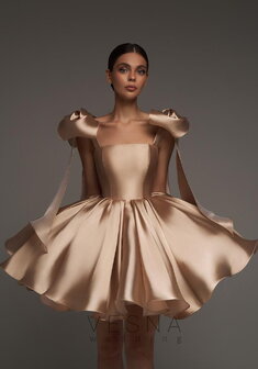 Вечернее платье Ника Пудра-V70467. С пышной юбкой, короткое без шлейфа.