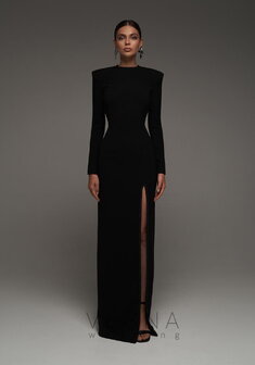 Вечернее платье Сигурни Блэк-V70470. С прямой юбкой, длинное без шлейфа.