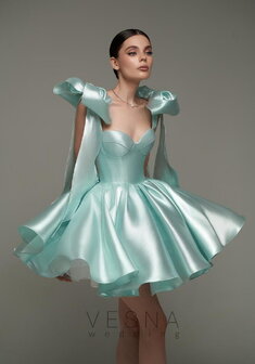 Вечернее платье Принцесс Блю Перл-V70475. С пышной юбкой, короткое без шлейфа.