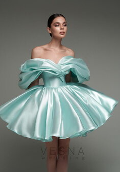 Вечернее платье Рафаэлла Блю Перл-V70485. С пышной юбкой, короткое без шлейфа.