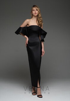 Вечернее платье Алесия Силк Блэк-V70506. С прямой юбкой, длинное без шлейфа.