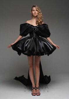 Вечернее платье Молли Нуар-V70510. С пышной юбкой, короткое со шлейфом.