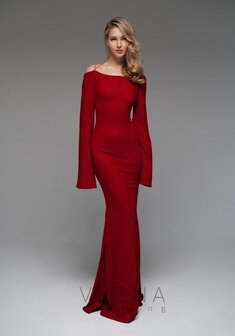 Вечернее платье Элли Руж-V70512. Силуэт Русалка (Рыбка), длинное без шлейфа.