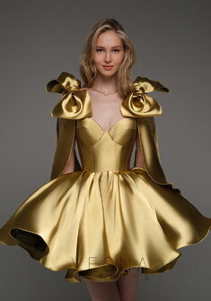 Вечернее платье Принцесс Голд-V70522. С пышной юбкой, короткое без шлейфа.