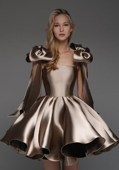 Вечернее платье Ника Mокко-V70527. С пышной юбкой, короткое без шлейфа.