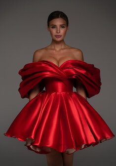 Вечернее платье Рафаэлла Руж-V70529. С пышной юбкой, короткое без шлейфа.