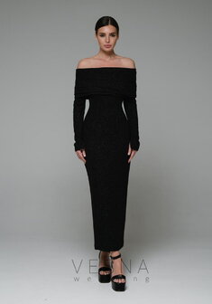 Вечернее платье Селеста Нуар-V70535. С прямой юбкой, длинное без шлейфа.