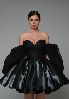 Вечернее платье Стейси Нуар-V70536. С пышной юбкой, короткое без шлейфа.