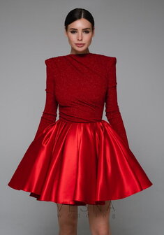 Вечернее платье Прудэнс Руж-V70537. С пышной юбкой, короткое без шлейфа.