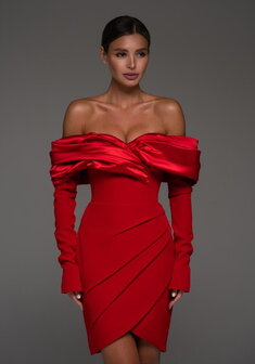 Вечернее платье Тиффани Мини Руж-V70545. С прямой юбкой, короткое без шлейфа.