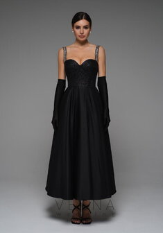 Вечернее платье Аура Нуар-V70548. А-силуэт, длинное без шлейфа.