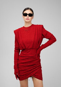 Вечернее платье Джина Мини Руж-V70554. С прямой юбкой, короткое без шлейфа.