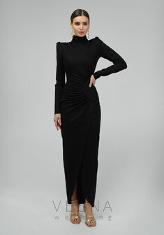 Вечернее платье Рейчел Блэк-V70558. С прямой юбкой, длинное без шлейфа.