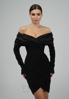 Вечернее платье Тиффани Мини Нуар-V70562. С прямой юбкой, короткое без шлейфа.